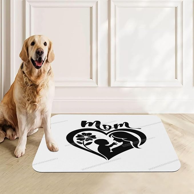 Dog Food Mats for Floors Absorbent Pet Cat Food Mat Happy Mother's Day Floral Gift for Mom Ig Non Slip Dogs Bowl Mats Water Dog Placemats Feeding Mat Pet Supplies 24x16In