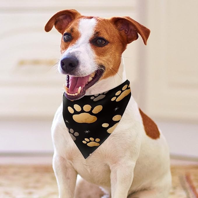Dog Bandana Spring Pet Scarf Adjustable Triangle Dog Paw Print Printing Dog Bib Washable Polyester Puppy Bandana for Small Medium Large Dogs Cat Birthday Party Supplies