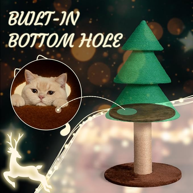 Outvita 31.5in Christmas Tree Cat Scratcher, Cat Scratching Post for Indoor Cats, Large Sisal Cat Scratching Tree Cat Scratch Tower, Green