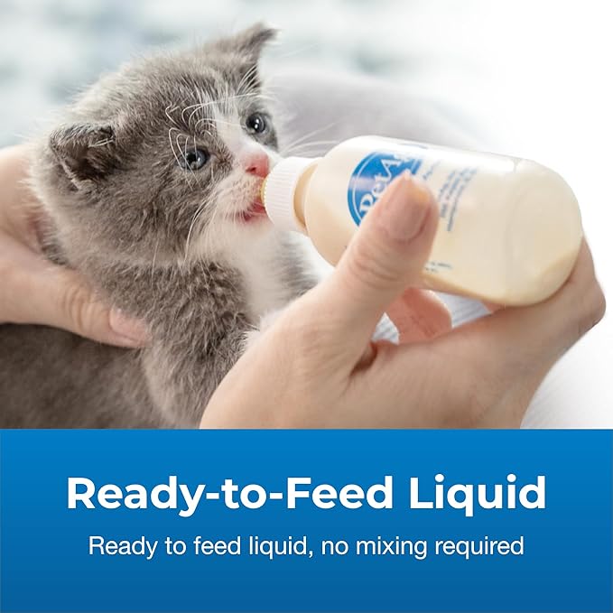 PetAg KMR Goat’s Milk Kitten Milk Replacer Liquid - 16 oz - Resealable - Ready-to-Feed Kitten Formula with Vitamins for Newborn Kittens to 1 year - Easy to Digest - Storable & Portable
