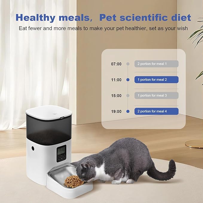 4L Automatic Cat Feeder Pet Food Dispenser with 10s Voice Recorder, Pet Feeder up to 8 Meals per Day, Timed Cat Feeder with Dry Food Sealed Ring