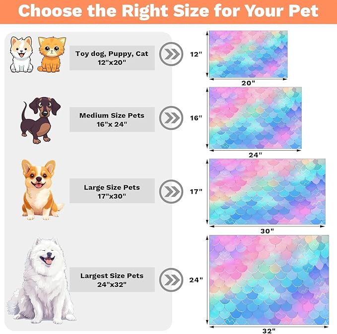 Mermaid Scales Dog Food Mat for Floors Absorbent Dog Bowl Mat for Food and Water Dispenser Quick Dry Cat Food Placemat Pet Supplies 16" x 24", Pink Blue Ocean