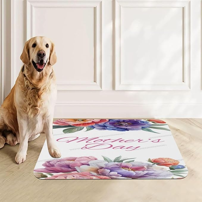 Dog Food Mats for Floors Happy Mother's Day Floral Gift Mom Lc Absorbent Pet Cat Food Mat Quick Dry Dog Bowl Mats for Water Pet Supplies 18X12In
