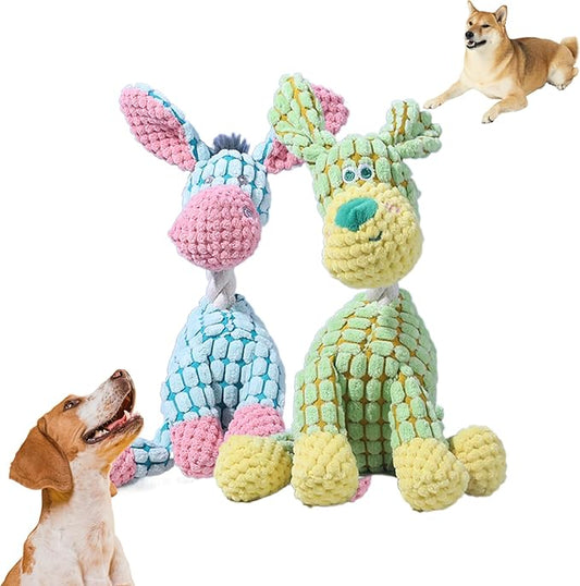 2026 New Dog Toys, Indestructible Plush Dog Toy for Aggressive Chewers, Interactive Squeaky Soft Puppy Chew Toy, Durable Teething Toys for Small Medium Large Dogs (#A,2PCS)