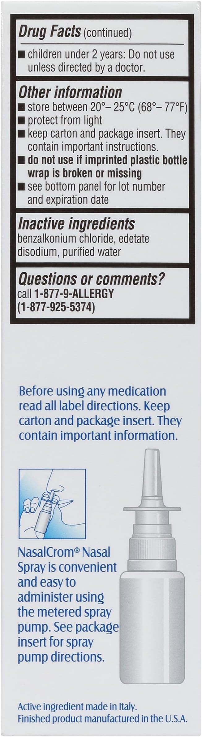 NasalCrom Nasal Spray Allergy Symptom Controller | 200 Sprays | .88 FL OZ,(Pack of 4)