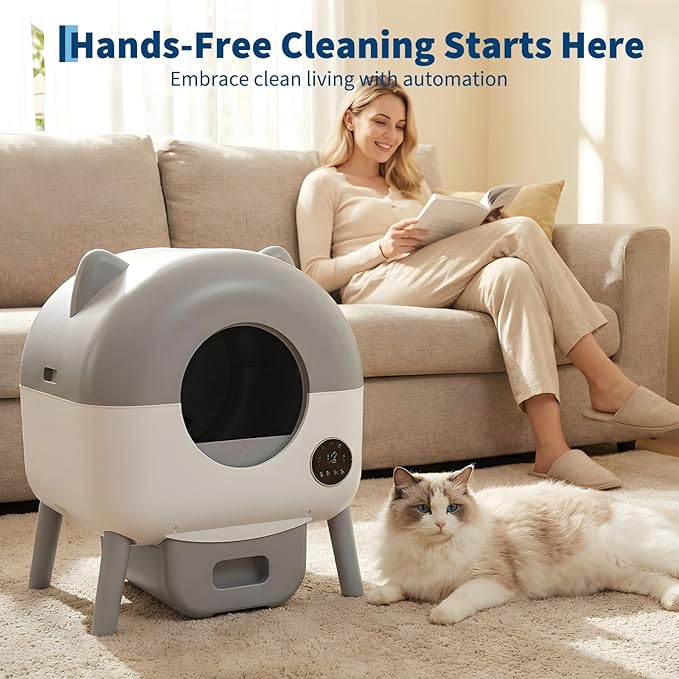 Automatic Self Cleaning Litter Box, Extra Large Automatic Cat Litter Box Self Cleaning Robot for Cats, Smart Safety Sensors-App Control-Low Noise, Washable Tray, 20 pcs Trash Bag