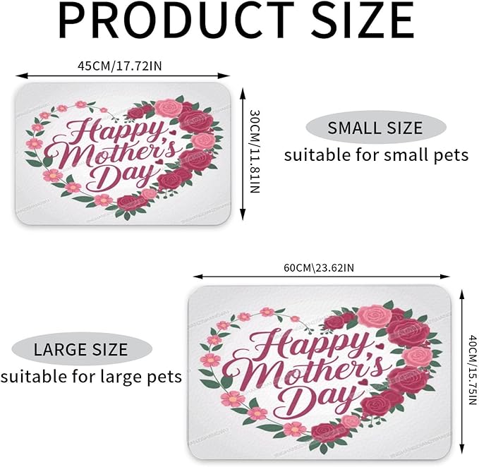 Dog Food Mat Happy Mother's Day Floral Gift for Mom Rose Absorbent Water Bowl Mats Cat Pet Feeding Placemats 24x16In