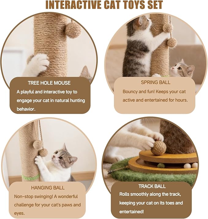 44" Tall Palm Tree Cat Scratching Post with Sisal Rope,Dangling Balls,Natural Healthy Catnip Balls,Cat Toy Mouse Hole,Interactive Wooden Ball & Cats Wand for Indoor Cats Adults and Kitten