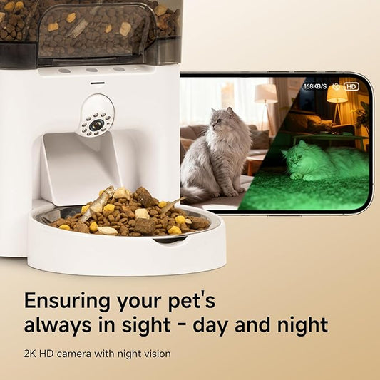 Automatic Cat Feeder with Camera, 6L Large Capacity Cat Food Dispenser, Scheduled Auto Cat Feeder, Smart App Control Remote Monitoring, 5G/2.4G WiFi, Low Food Alerts,2-Way Audio