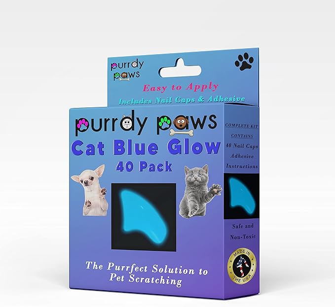 40 Pack Soft Nail Caps for Cat Claws Blue Glow in The Dark Small