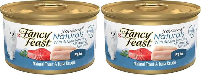 Fancy Feast Purina Grain Free Wet Cat Food Pate Gourmet Naturals Trout and Tuna Recipe - 3 oz. Cans,(Pack of 24)
