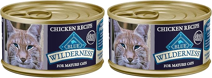 Blue Buffalo Wilderness High-Protein & Grain-Free Wet Cat Food Paté for Adult Cats 7+,Made with Natural Ingredients,Chicken Recipe,3-oz. Cans,(Pack of 48)