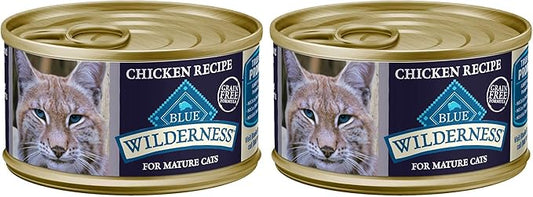 Blue Buffalo Wilderness High-Protein & Grain-Free Wet Cat Food Paté for Adult Cats 7+,Made with Natural Ingredients,Chicken Recipe,3-oz. Cans,(Pack of 48)