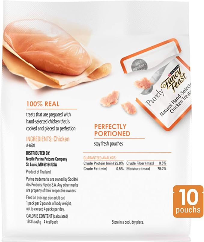 Purina Fancy Feast Natural Cat Treats, Purely Natural Hand-Selected Chicken - (Pack of 5) 10 ct. Pouches