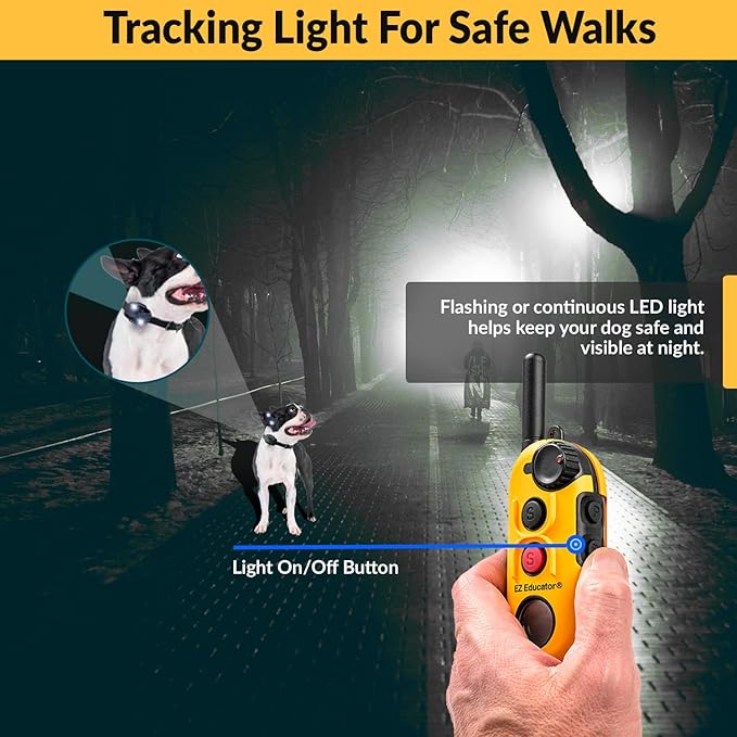 Educator EZ 1/2 Mile Dog Training Collar with Ergonomic Remote, Safe Humane Vibration Stimulation, Pavlovian Tone, Waterproof, Odorproof Biothane Collar, Night Light, Rechargeable, 2 Dog, Yellow
