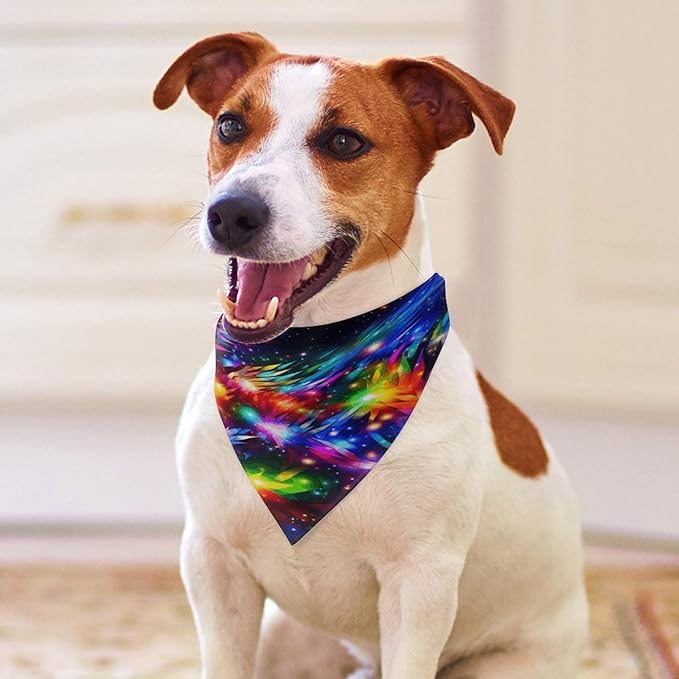 Dog Bandana Spring Pet Scarf Adjustable Triangle Bright Beautiful Colorful Art Printing Dog Bib Washable Polyester Puppy Bandana for Small Medium Large Dogs Cat Birthday Party Supplies