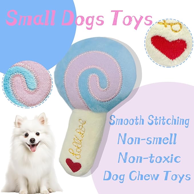Dog Toys for Small Dogs, 4 Packs Cute Chew Toys for Puppy, Durable Soft Plush Small Dog Toys, Blue Stars Designs, Puppy Teething Toys