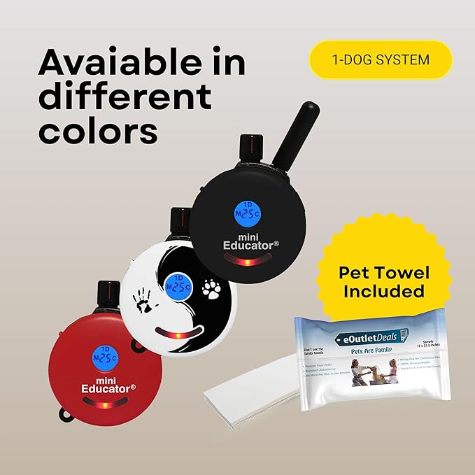 E-Collar ET-300 / ET-302 Dog Training Collar System with Remote - 1/2 Mile Range - Waterproof, Vibration, Sensation - Includes eOutletDeals Pet Towel (1 Dog System - ET-300 RED)