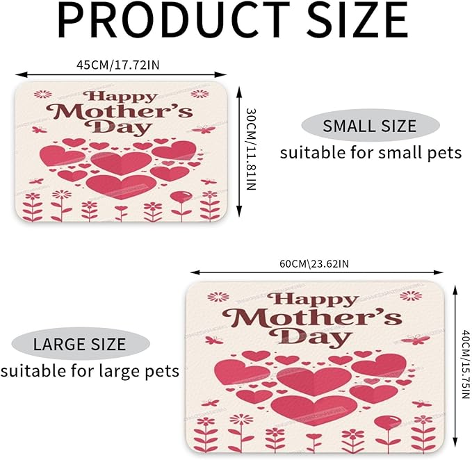 Absorbent Dog Water Cat Mat for Food Water Bowl Quick Dry Happy Mother's Day Floral Gift for Mom Fj Pet Feeding Mats No Stains Dog Food Mat Pet Accessories Supplies Cat Bowl Mats 18X12In