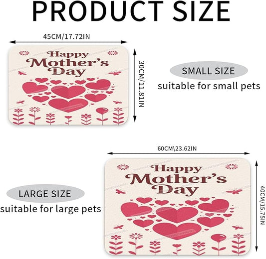Absorbent Dog Water Cat Mat for Food Water Bowl Quick Dry Happy Mother's Day Floral Gift for Mom Fj Pet Feeding Mats No Stains Dog Food Mat Pet Accessories Supplies Cat Bowl Mats 24x16In