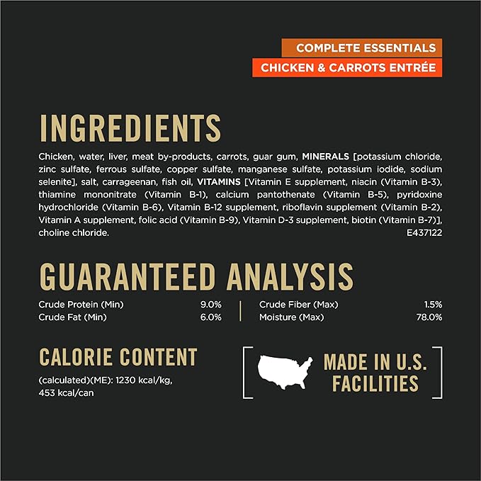 Purina Pro Plan Grain Free Complete Essentials Classic Pate Dog Food,Chicken and Carrots Entrée - 13 oz. Cans,(Pack of 24)
