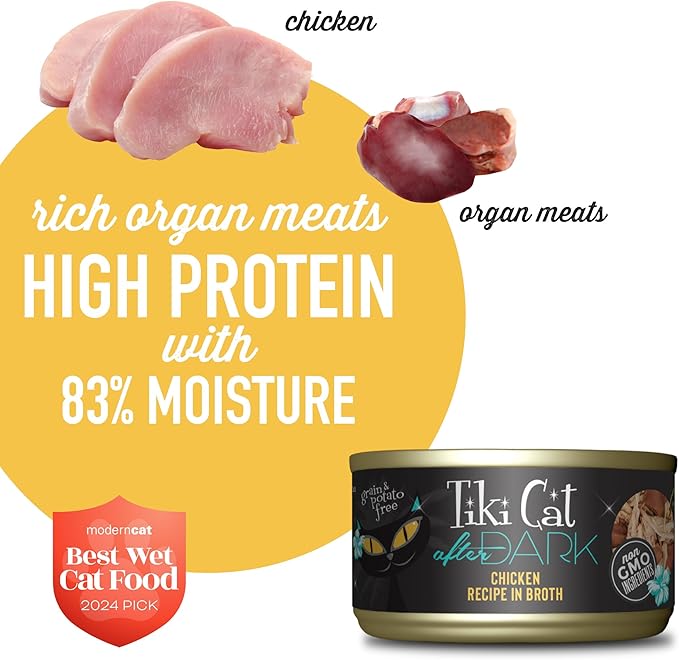 Tiki Cat After Dark, Chicken, High-Protein and 100% Non-GMO Ingredients, Wet Cat Food for Adult Cats, 2.8 oz. Can (12 Count)