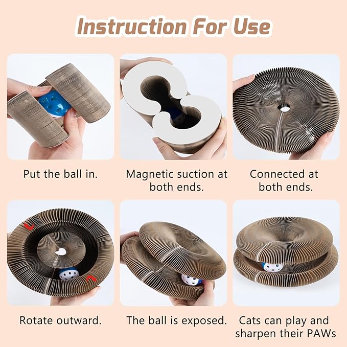 Old Version Magnetic Magic Organ Cat Scratcher Toy, Extra-Thick & Large Cardboard Cat Scratching Board Toy with Bell Ball, Interactive Enrichment Toy for Indoor Cats & Kittens