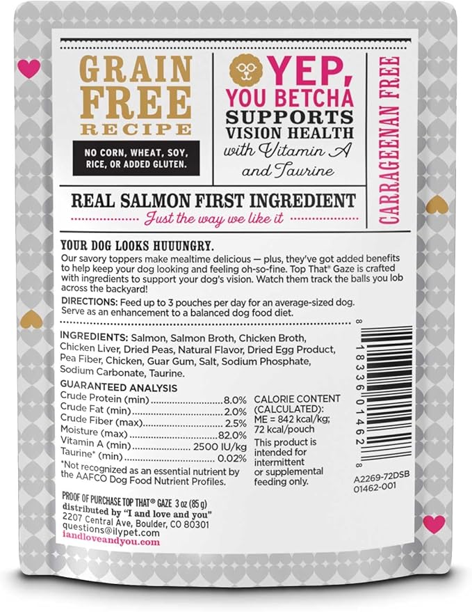 I and Love and You Wet Dog Food Toppers - Top That Gaze Salmon Recipe in Gravy, Filler Free, Meal Enhancer Topper, 3oz 12pk