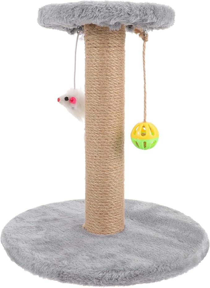 IMIKEYA Multifunctional Small Sisal Cat Scratching Post Vertical Climbing Pole with Solid Wood Base Gray for Indoor Kitten and Cat Play