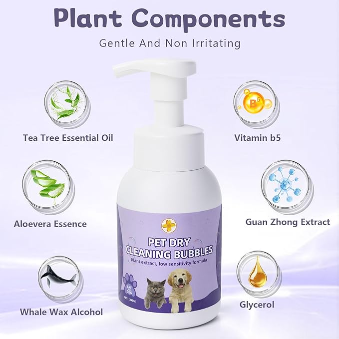 Cat Waterless Shampoo with Brush, for Quick Cleaning Between Baths, No Rinsing Needed, Hypoallergenic, Suitable for Cats and Dogs