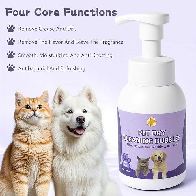Cat Waterless Shampoo with Brush, for Quick Cleaning Between Baths, No Rinsing Needed, Hypoallergenic, Suitable for Cats and Dogs