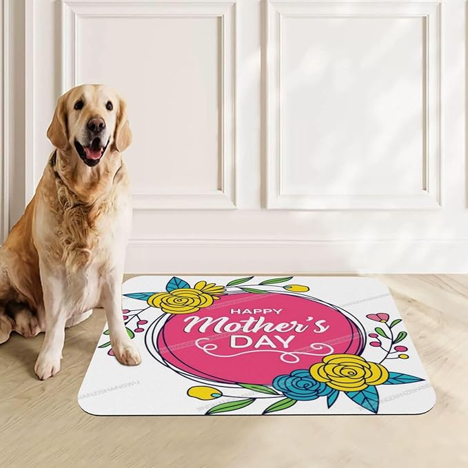 Dog Food Mats for Floors Absorbent Pet Cat Food Mat Happy Mother's Day Floral Gift Mom Kk Non Slip Dogs Bowl Mats for Water Dog Placemats Feeding Mat Pet Supplies 24x16In