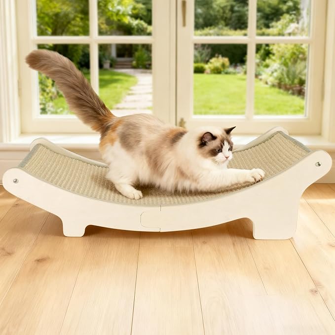 HOTEAGLE Sisal Cat Scratcher Pad Indoor -Natural Cat Hammock for Scratching and Lounging, Durable Wooden Cat Bed Ideal for Large/Small Cats（Large）