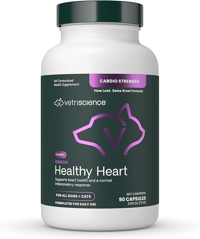 VetriScience Omega Healthy Heart Easy-Open Capsules, Cardio Strength Taurine and Omega-3 Supplement for Dogs and Cats, Heart Support Supplement for Pets, 90 Count