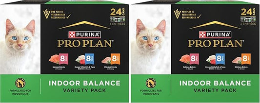 Purina Pro Plan Indoor Balance Chicken,Salmon,and Ocean Whitefish and Tuna Cat Food Wet Entrees Variety Pack - Can,(Pack of 48)