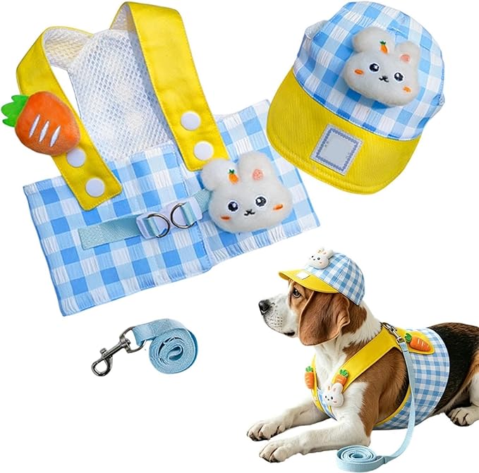 Pet Harness, Comfortable Accessory Kit with Hat – Harness and Traction Leash Set for Puppies – for Small Medium Large Puppies Daily Walk Outdoor Activities Running Shopping