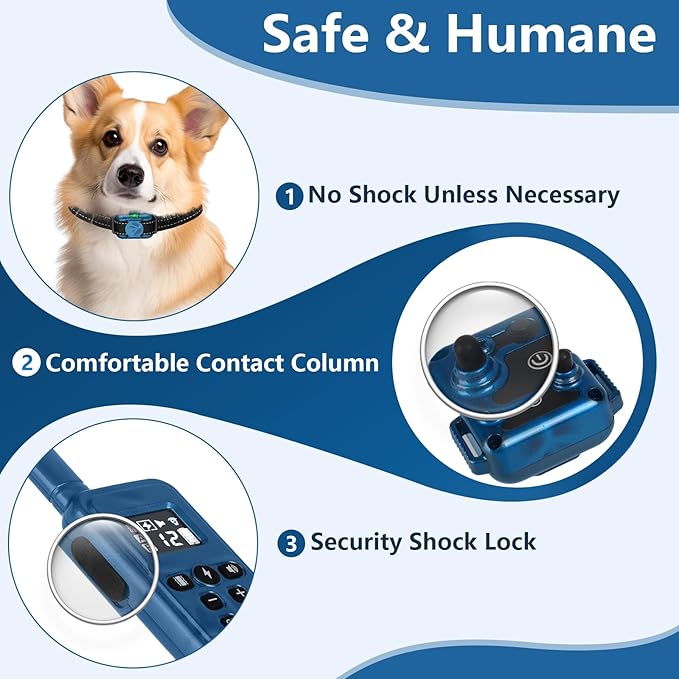 Small Shock Collar for 2 Dogs, Ultra-Light & Thin Shock Collar for Small Dogs 5-15lbs, Beep, Vibration and Shock with Safety Lock, IPX7 Waterproof, Blue and Green