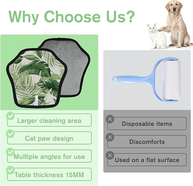 Palm Tree Leaves Electrostatic Pet Hair Removal Glove for Cats & Dogs - Reusable Grooming Mitt for Couch, Carpet, Car Seat & Laundry - Large 9x9 Inch