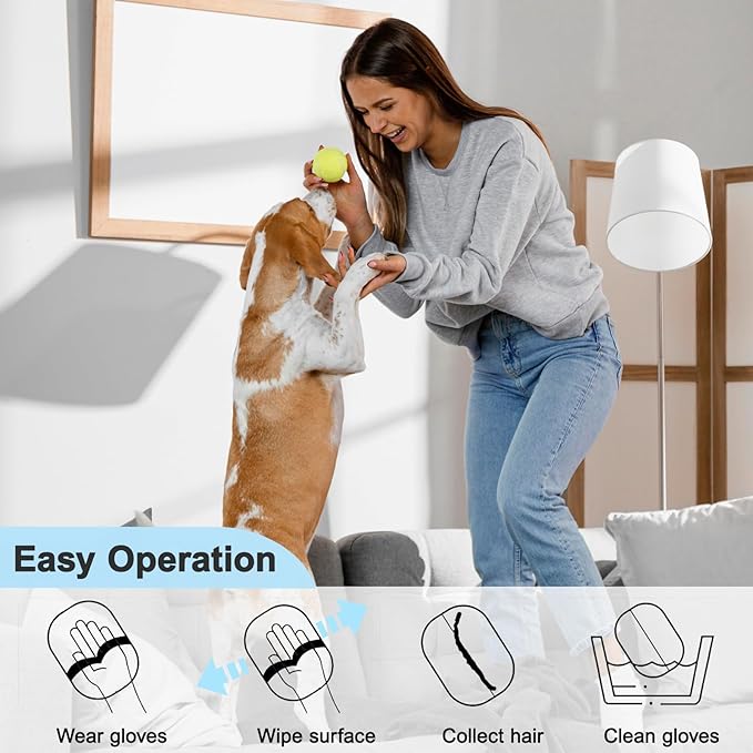 2 PCS Pet Hair Removal Glove, Reusable Electrostatic Cats & Dogs Hair Removal Tool for Couch, Furniture, Carpet, Car Seat, Clothes