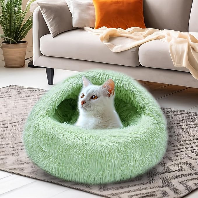 Cat Beds for Indoor Cats,Cat Cave for Puppy and Kitty,Calming Small Dog Bed for Small Dogs with Cover Cave,Cozy Warming Fluffy Washable Anti-Slip Pet Sleeping Bag(20 * 20inch,Green)