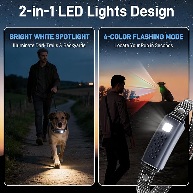 Dog Shock Collar 2 Dogs(15-150lbs) with Flashing Light for Night Walks,4000FT Dog Training Collar Adjustable Pitch Beep(1-8), Vibration(1-16), Safe Shock(1-99), and Keypad Lock