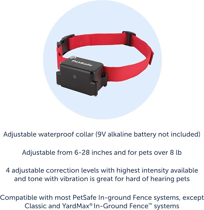 PetSafe Stubborn Dog In-Ground Fence Reciever Collar with 2 Batteries - Waterproof & Battery-Operated Adjustable Invisible Boundary Training Collar - for Dogs Weighing 8lb+