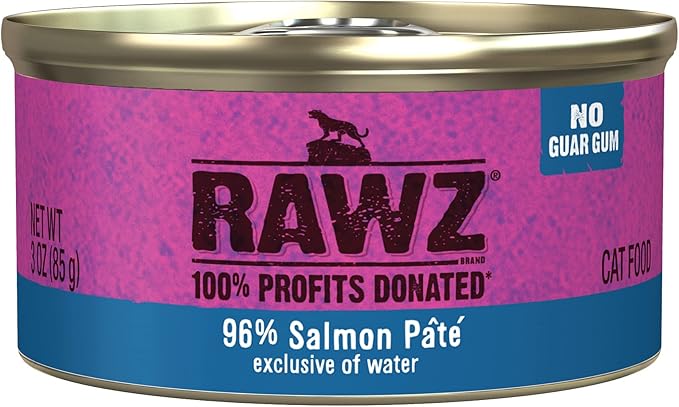 Rawz Natural Premium Pate Canned Cat Wet Food - Made with Real Meat Ingredients No BPA or Gums -3 oz Cans (Case Pack of 18) (Salmon)