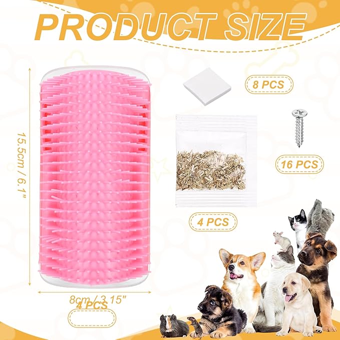 Self Grooming Cat Brush, Cat Self Groomer Scratcher with Catnip Softer Scratchers Wall Corner Groomer Massage Combs (2Pcs, L, Pink) for Long Short Fur Pets/Kittens/Puppies