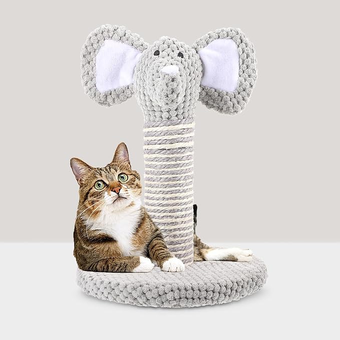 HEMOTON Elephant Shape Cat Scratching Post with Wear-Resistant Pole Small Size Vertical Scratcher for Indoor Kittens and Cats Pet Activity Furniture