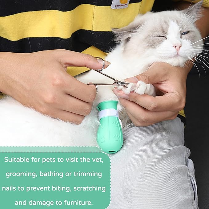 Cat Muzzle for Grooming,Cat Bubble Muzzle,Helmet,Breathable Hood Cover with 4 Silicone Paw Shoes for Bath Nail Trimming Cats Biting Chewing(Size:M)