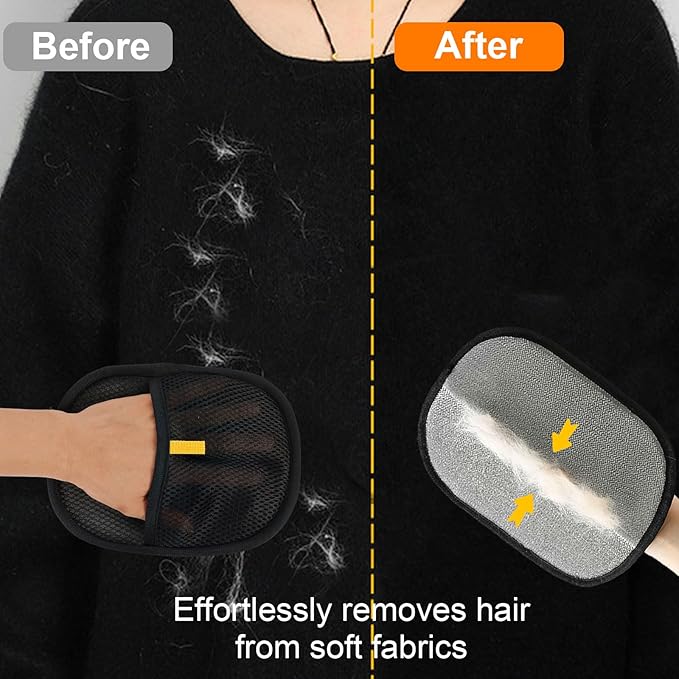 2 Pcs Pet Hair Removal Gloves,Electrostatic Pet Hair Remover,Reusable Cat & Dog Hair Remover for Couch,Furniture,Bed (Black)