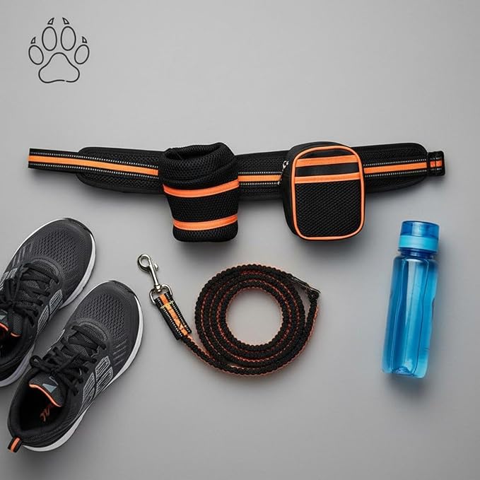 Generic Bungee Dog Leash Waist Belt Utility Pouch Reflective Dog Running Leash Water Bottle Holder Pet Supplies for Hikers, Outdoor