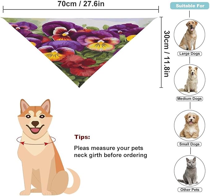 Dog Bandana Spring Pet Scarf Adjustable Triangle Pansy Perfection Printing Dog Bib Washable Polyester Puppy Bandana for Small Medium Large Dogs Cat Birthday Party Supplies