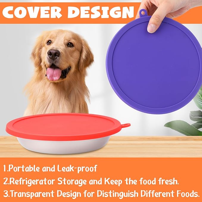 Patelai 4 Pcs Stainless Steel Dog Bowls with Silicone Lids Portable Food and Water Dishes for Pets Sealable Containers for Small Medium Dog Cat Indoor, 6.3 Inch (Red,Purple)